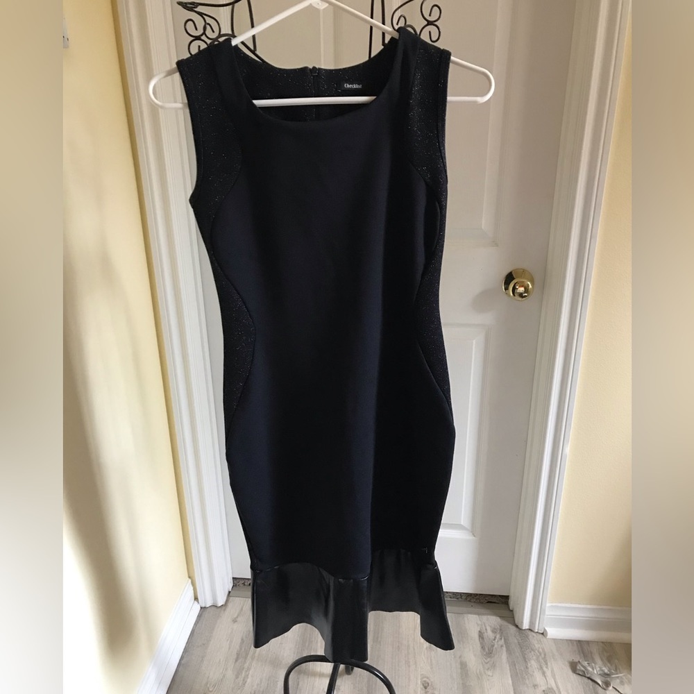 Checklist Bodycon Sexy Bandage Style Dress w/sparkle & faux leather hem detail P